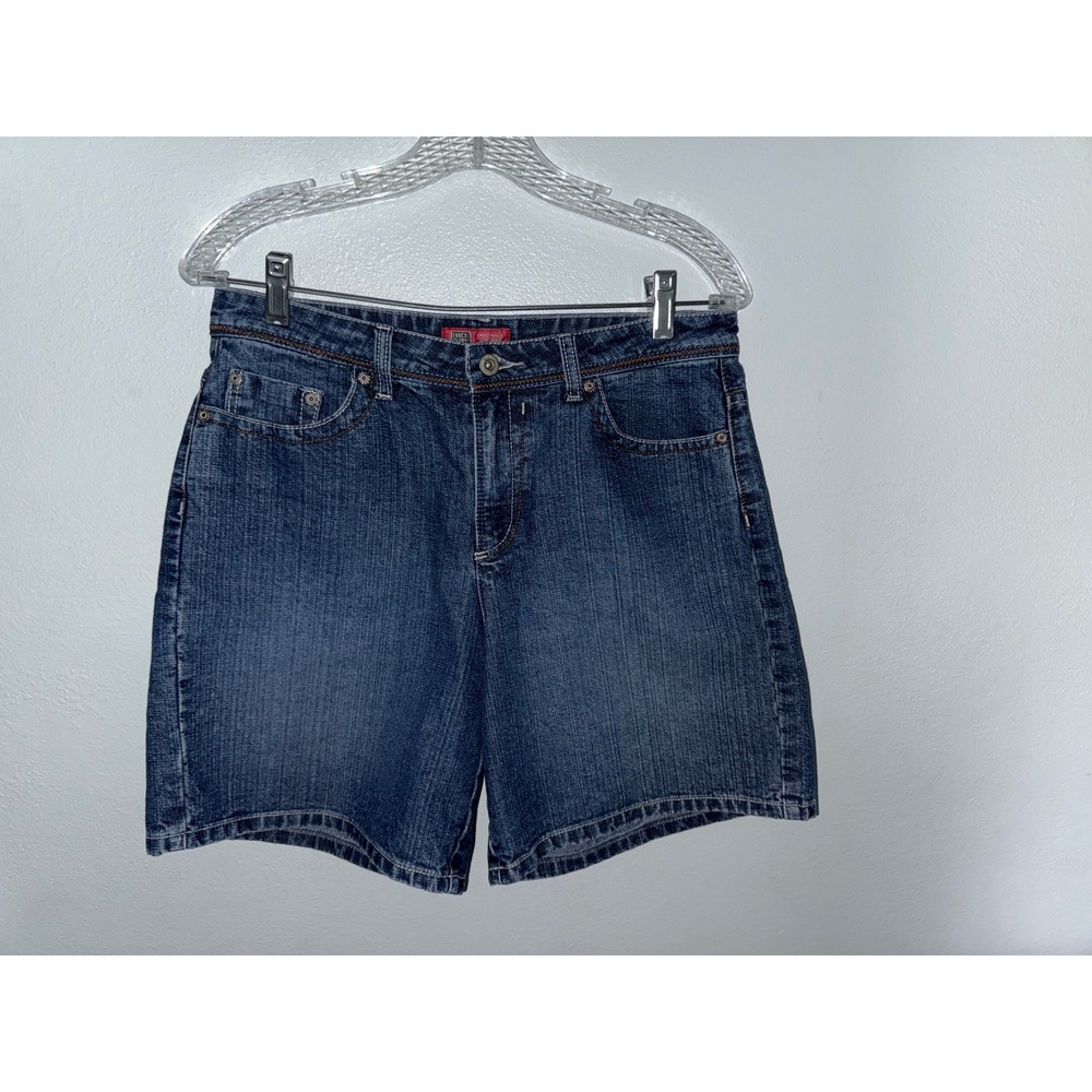 Faded Glory Denim Bermuda Shorts Womens Dark Wash Blue Cotton Blend Casual